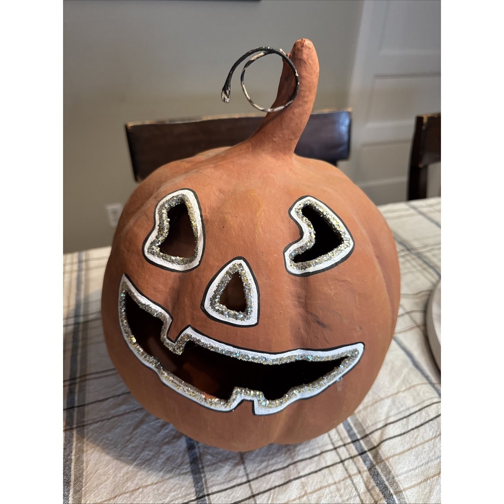 Pottery Barn Kids Halloween Luminary Jackolantern Pumpkin Paper Mache Retired